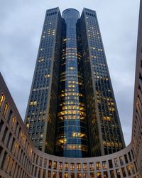 Low angle view of modern buildings against sky in frankfurt 