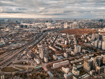 High angle view of buildings in city