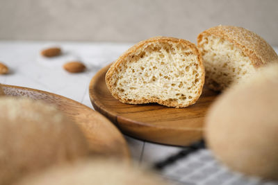 High angle view of bread on cutting board