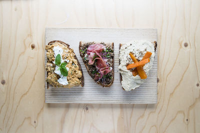 High angle view of food on table