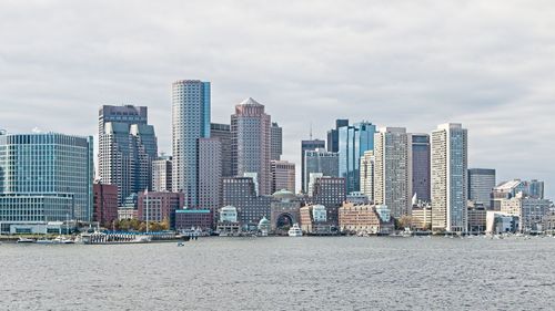 Cityscape of boston usa seen from a cruising boat