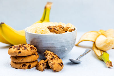 Close-up of ice cream in bowl on table