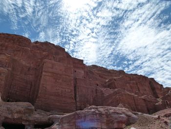 Low angle view of rock formations against sky