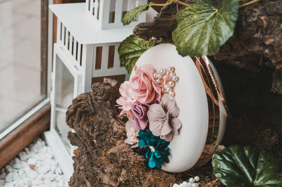 High angle view of potted plants on table