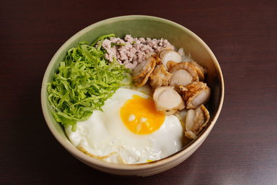 Directly above shot of breakfast served on table