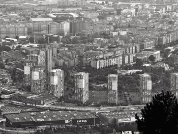 High angle view of buildings in city