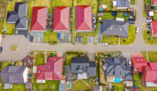 Aerial view of a typical german residential area, taken with the drone