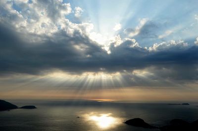 Scenic view of sea against cloudy sky