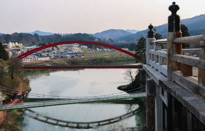 Panoramic view of mosque and mountains against sky