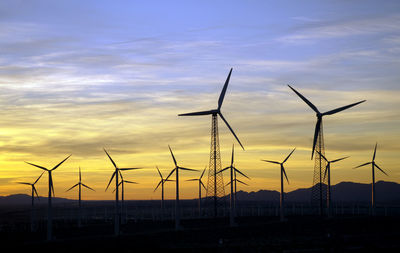 Wind farm at sunrise near palm springs, california