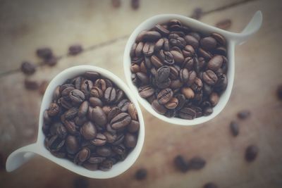 High angle view of coffee beans on table