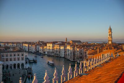 High angle view of city at waterfront