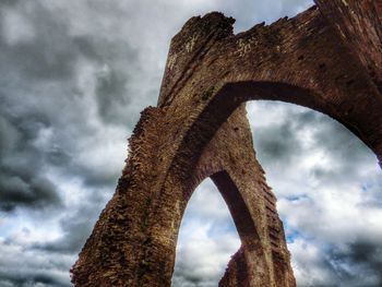 Low angle view of old building against cloudy sky