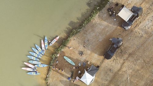 High angle view of water on land
