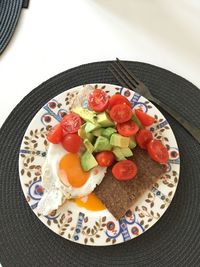 High angle view of breakfast served in plate