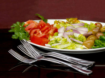 Close-up of food in plate on table