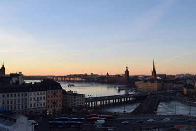 High angle view of city at waterfront