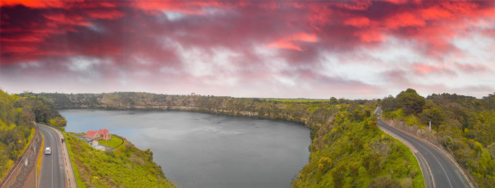 Panoramic view of road against sky during sunset