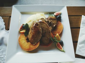 Close-up of food served in plate