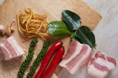 High angle view of ingredients on table