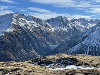 Scenic view of snowcapped mountains against sky in swiss alps