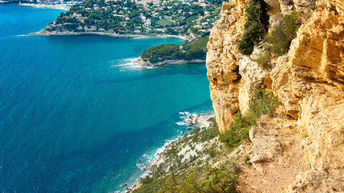 Scenic view of sea against blue sky