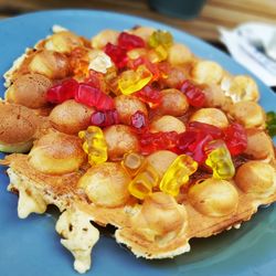 High angle view of breakfast served on table