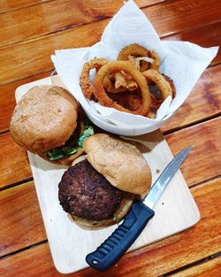 High angle view of food on table
