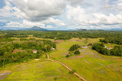 High angle view of agricultural field against sky
