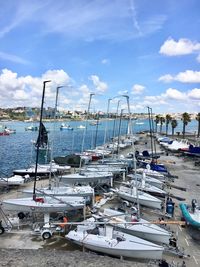 Boats moored at harbor