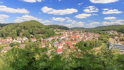 High angle view of townscape against sky