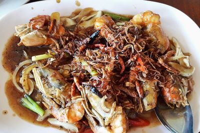 High angle view of meal served in plate