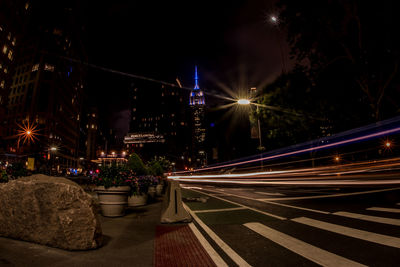 Light trails on city street at night