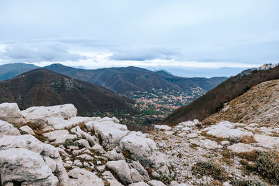 Scenic view of mountains against sky