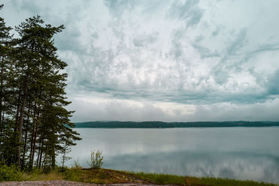 Scenic view of sea against cloudy sky