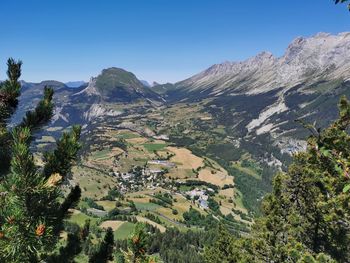 Scenic view of mountains against clear sky