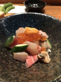 High angle view of dessert in plate on table