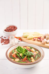 Close-up of salad in bowl on table