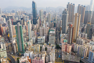 Aerial view of modern buildings in city