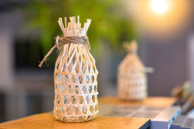 Close-up of glass jar on table