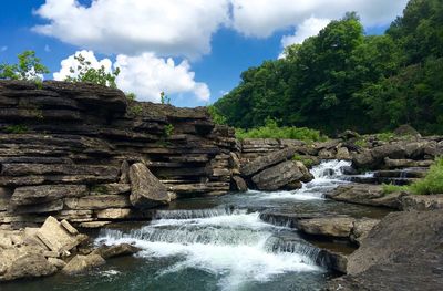 Scenic view of river flowing through rocks
