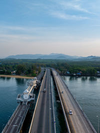 High angle view of bridge over river against sky