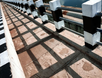 High angle view of railing by building