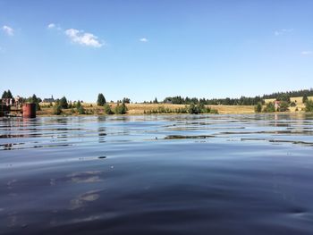 Scenic view of calm lake against sky