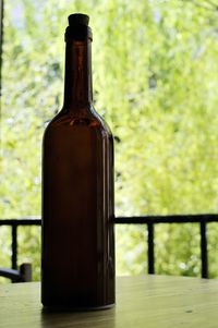 Close-up of beer bottle on table