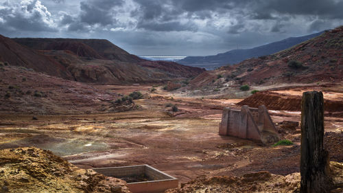 Scenic view of landscape and mountains against sky