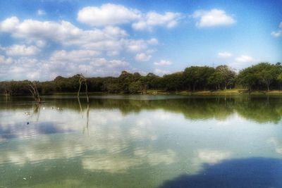 Scenic view of lake against sky