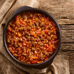 High angle view of food in bowl on table