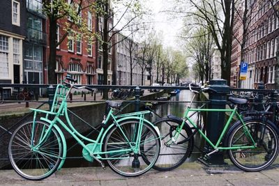 Bicycle parked in front of building