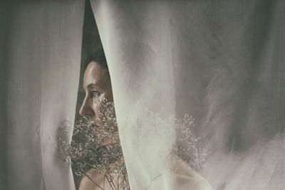 Woman behind white organza iii